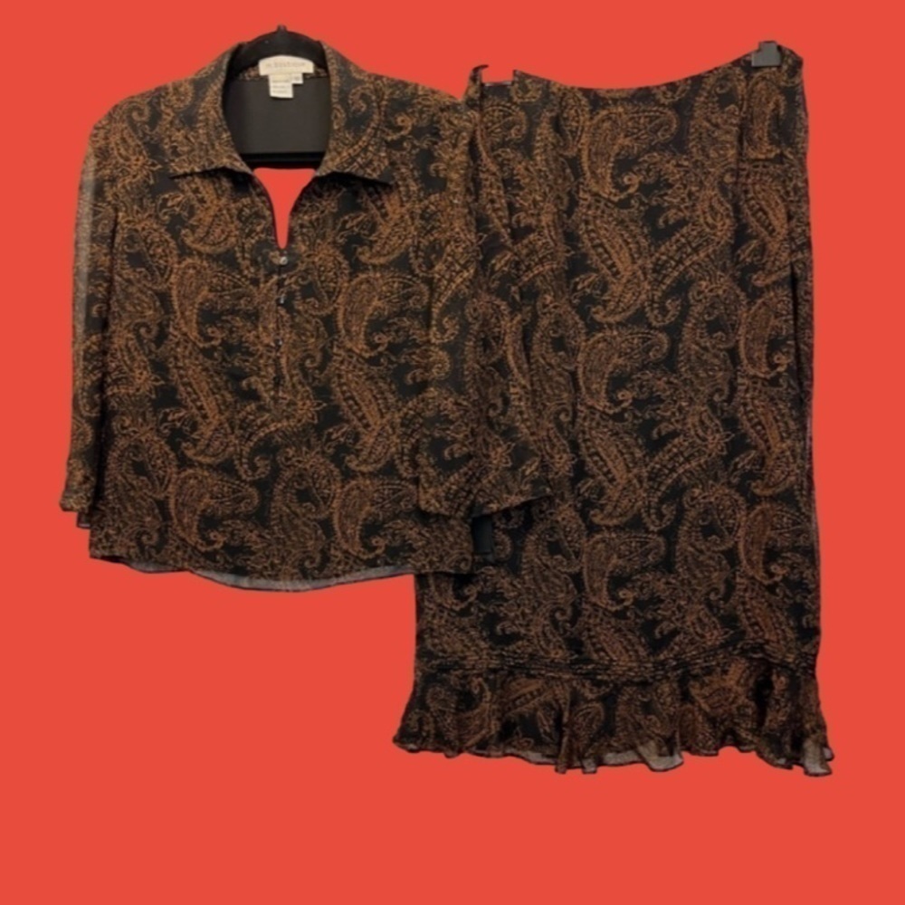 Vintage M. Boutique 100% Silk Matching Paisley Set Sz 12 Blouse & Skirt Y2K Chic